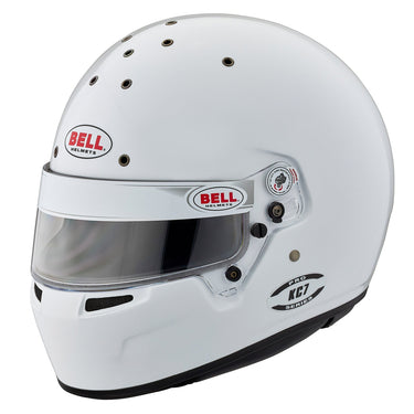 White racing helmet with Bell logo on a white background